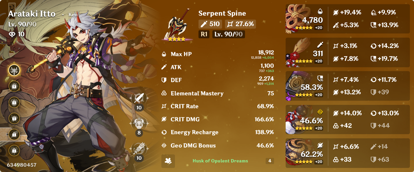 A visual of an Arataki Itto build from Genshin Impact.